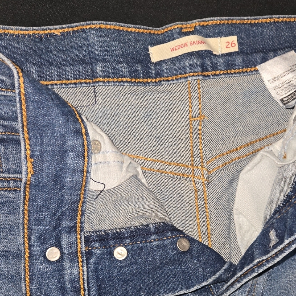Signature by Levi Strauss High Rise Blue Jeans with Contrast Stitching